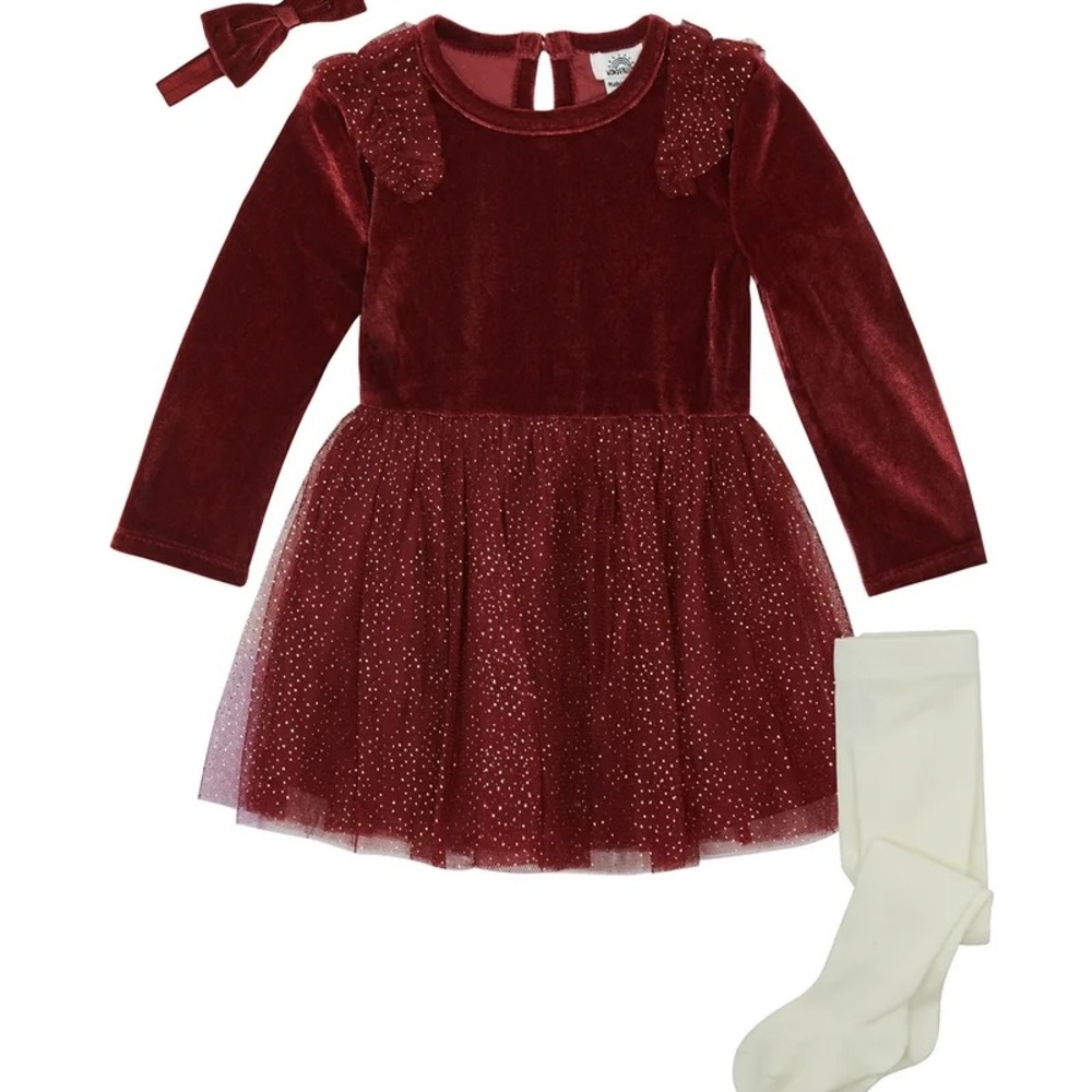 Elegant Red Velvet Dress with Tulle Skirt